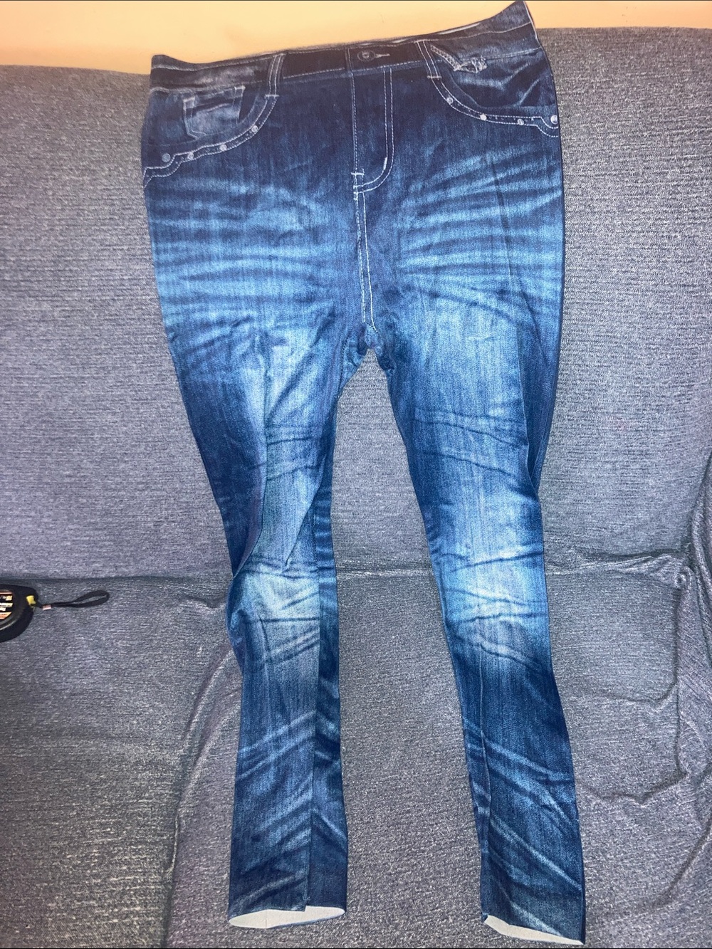 Women's Dark Blue Stretch Leggings - Faux Denim Look